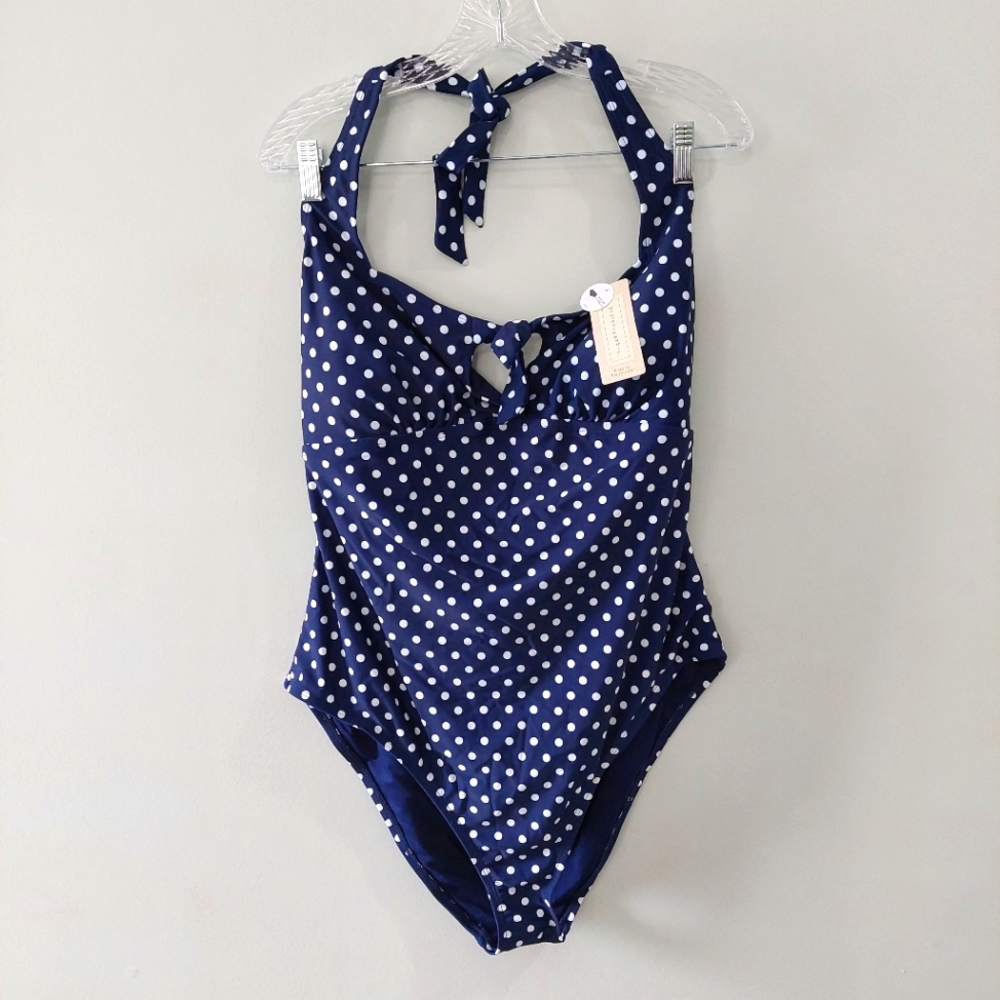 Peyton & Parker one-piece swimsuit XXL blue white polka-dot halter neck